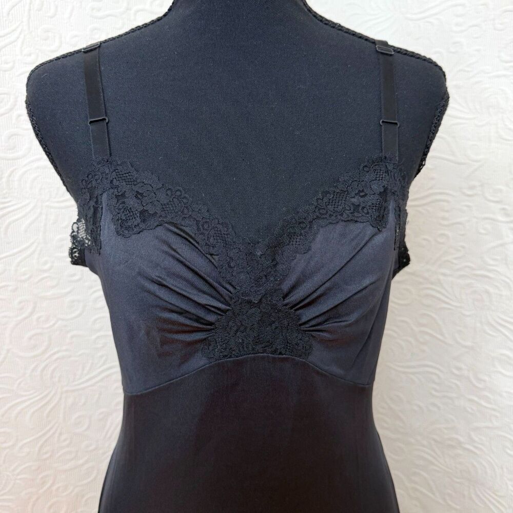 Vintage Shadowline Black Slip Dress Lingerie Sweetheart Lace Trim Goth Coquette
